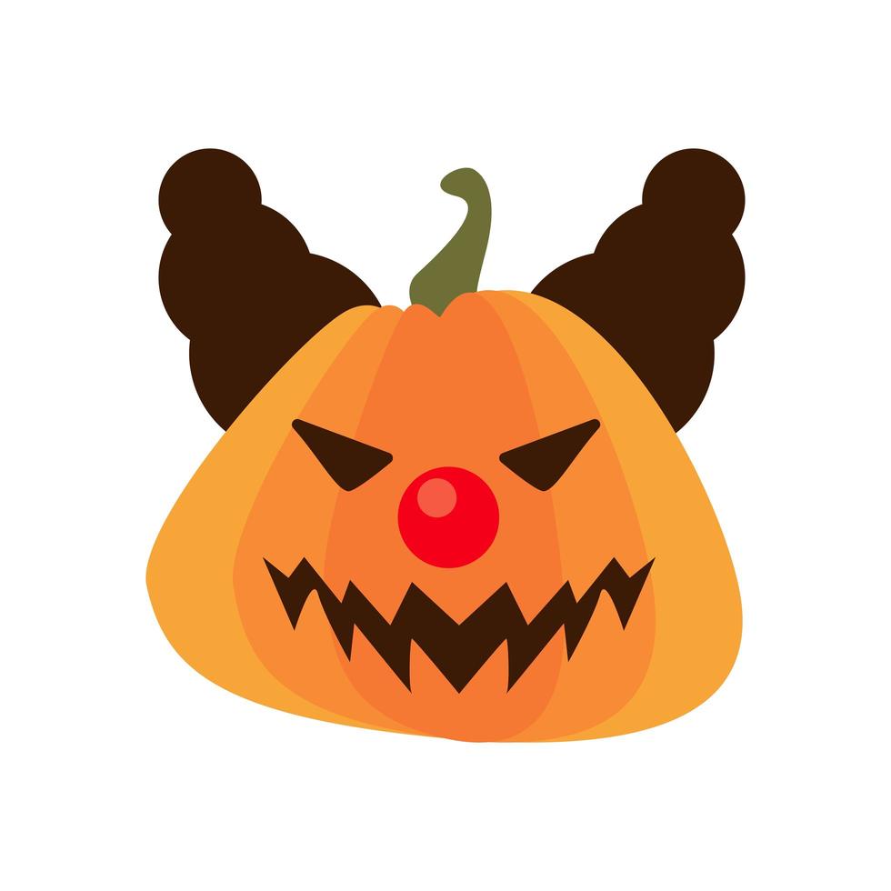 Halloween-Kürbis mit der flachen Stilikone des bösen Clowns vektor