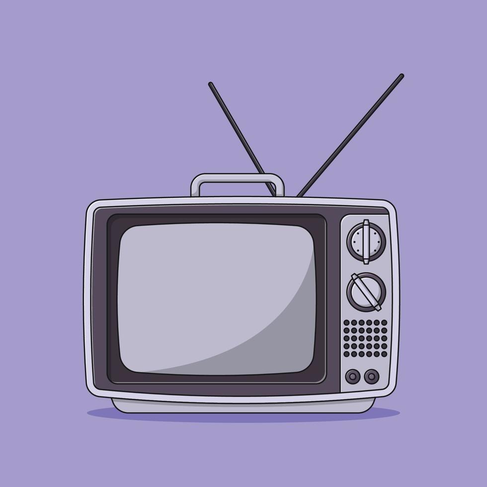 retro-tv-vektorsymbolillustration mit umriss für designelement, clipart, web, zielseite, aufkleber, banner. flacher Cartoon-Stil vektor