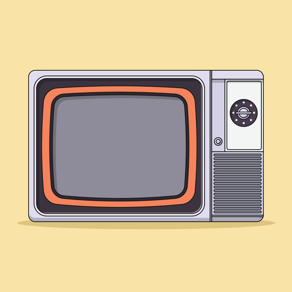 retro-tv-vektorsymbolillustration mit umriss für designelement, clipart, web, zielseite, aufkleber, banner. flacher Cartoon-Stil vektor