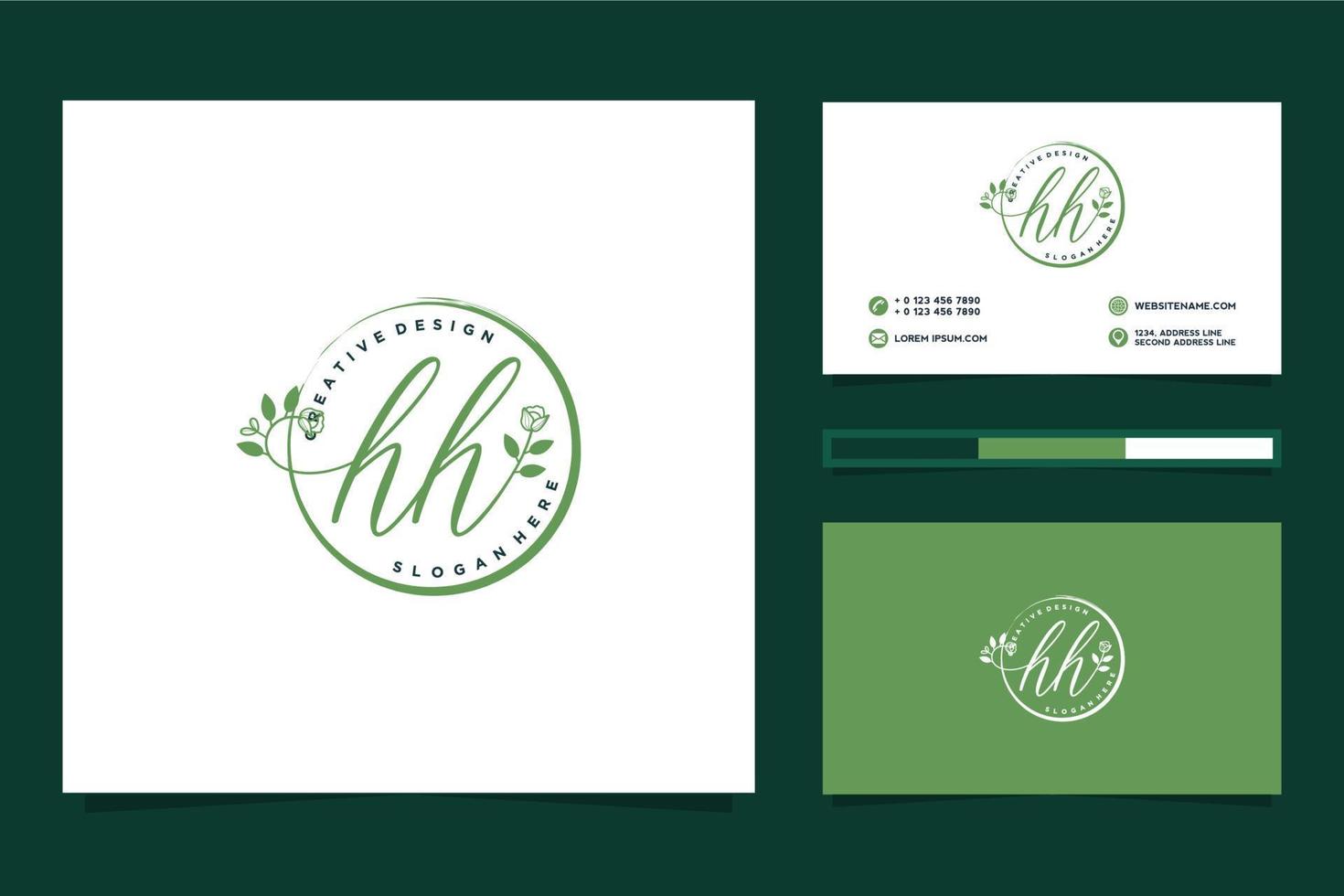 första hh feminin logotyp samlingar och företag kort templat premie vektor