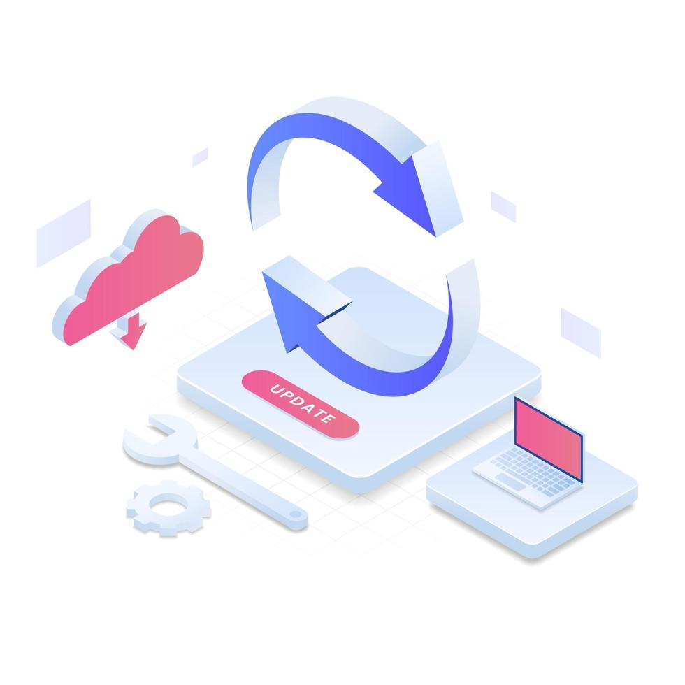 systemuppdatering isometrisk illustration koncept vektor