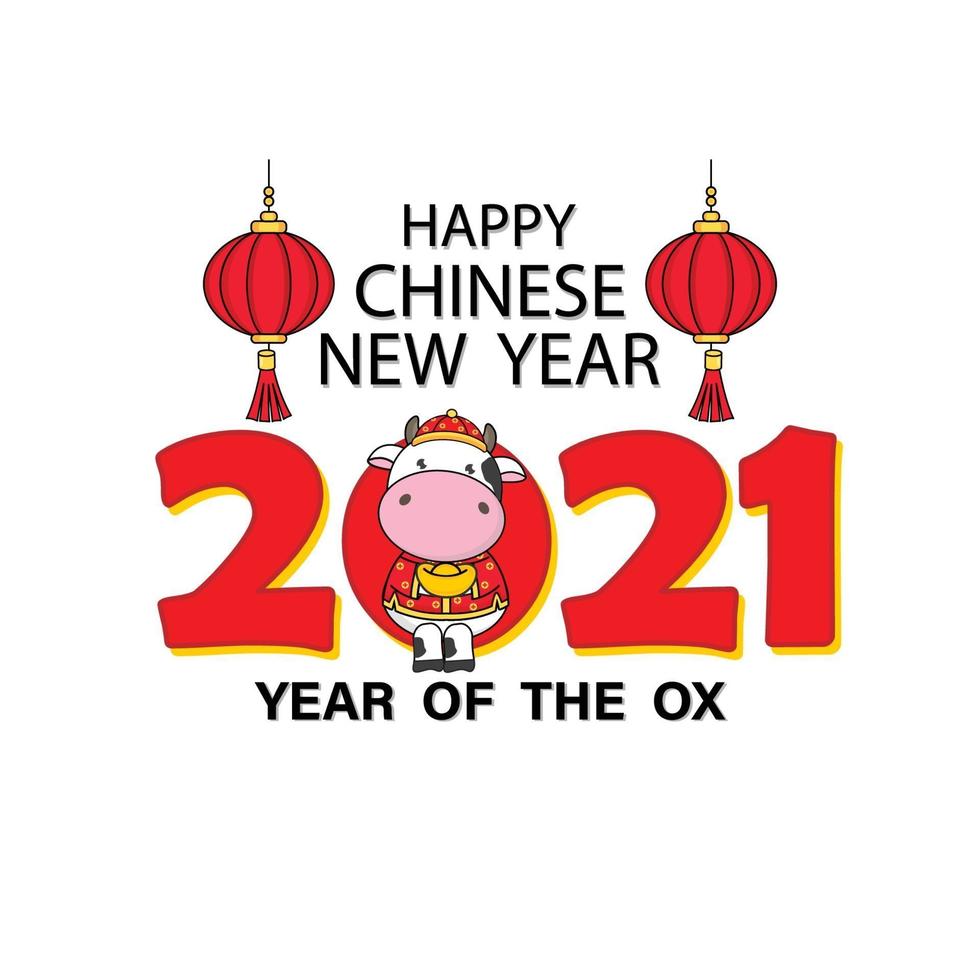 gott kinesiskt nyår 2021 år av oxen. vektor