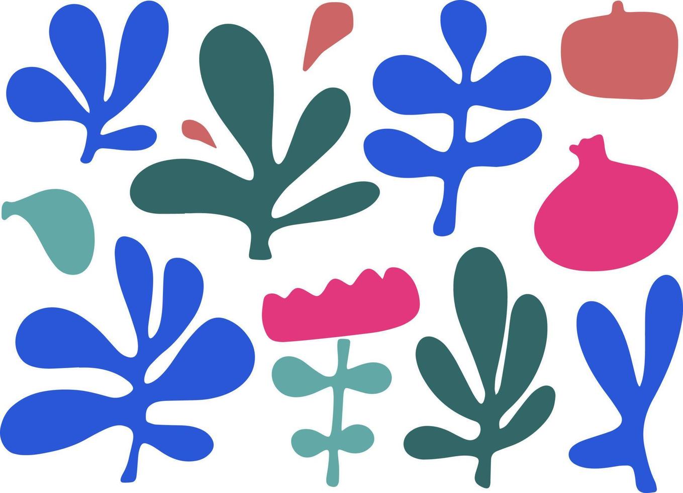 einstellen von abstrakt Pflanzen und verschiedene Formen inspiriert durch Matisse. Vektor Illustration.