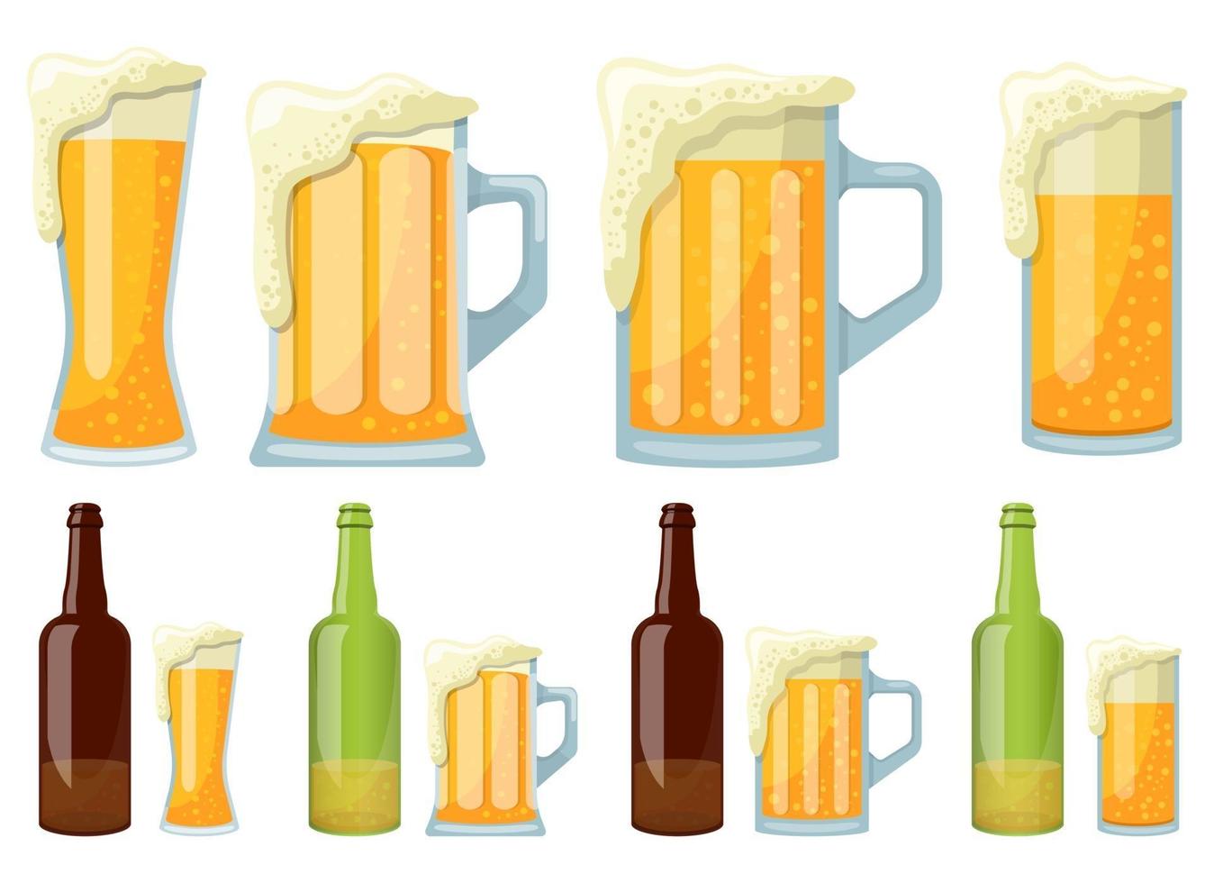 mugg och flaska öl vektor design illustration set isolerad på vit bakgrund