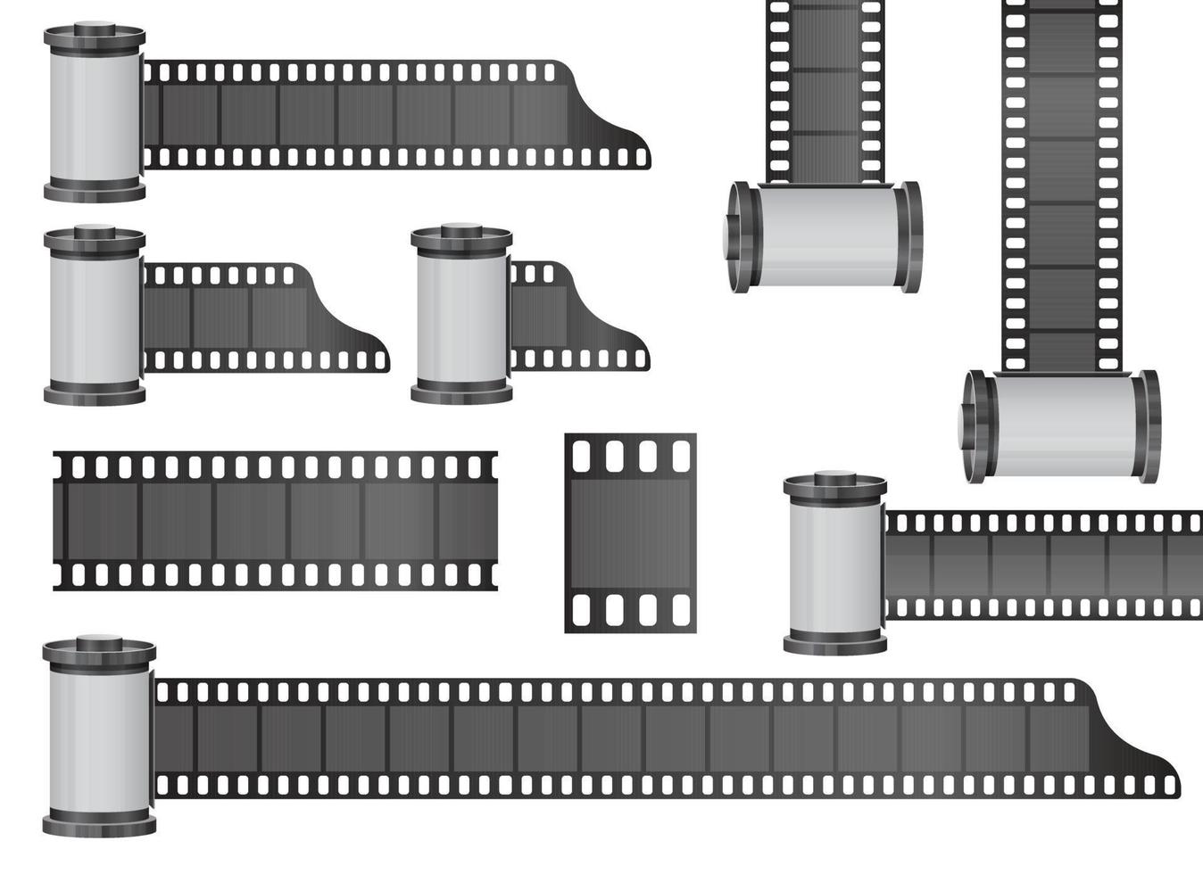 Kamerafilmrolle Vektordesign-Illustrationssatz lokalisiert auf weißem Hintergrund vektor