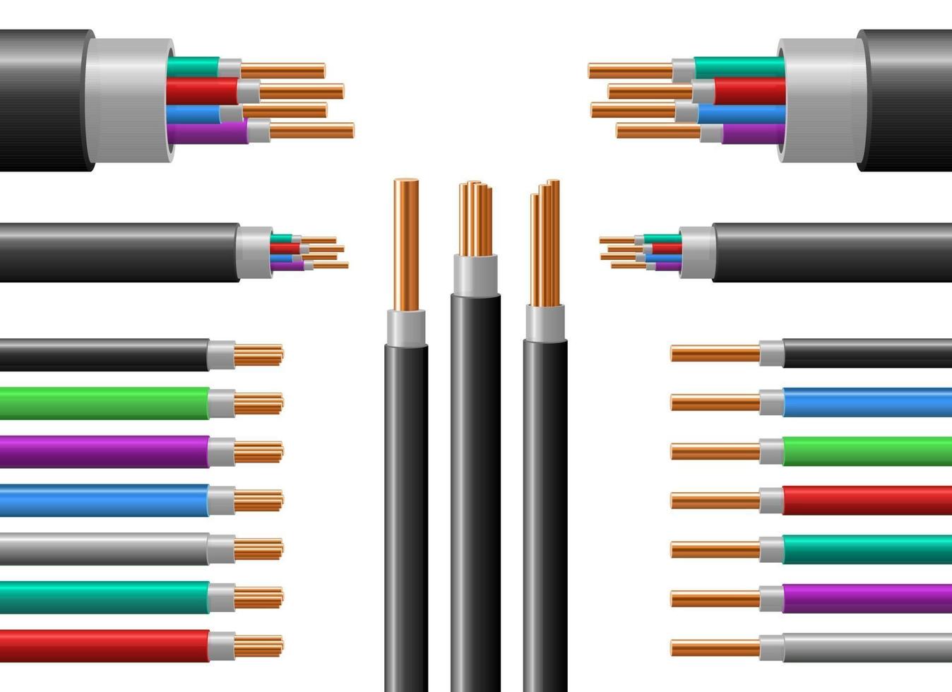 Kupferdrahtvektor-Entwurfsillustrationssatz lokalisiert auf weißem Hintergrund vektor