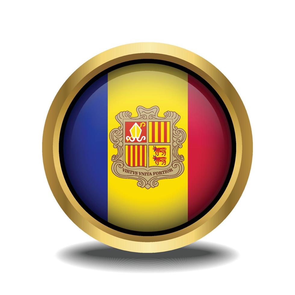 Andorra Flagge Kreis gestalten Taste Glas im Rahmen golden vektor