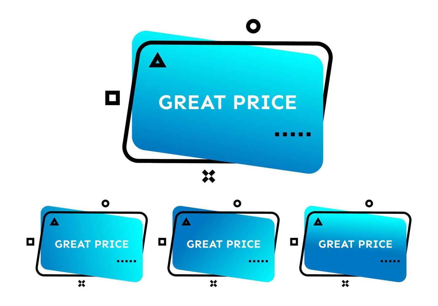 bra pris. uppsättning av fyra blå geometrisk trendig banderoller. modern lutning form med befordran text. vektor illustration.