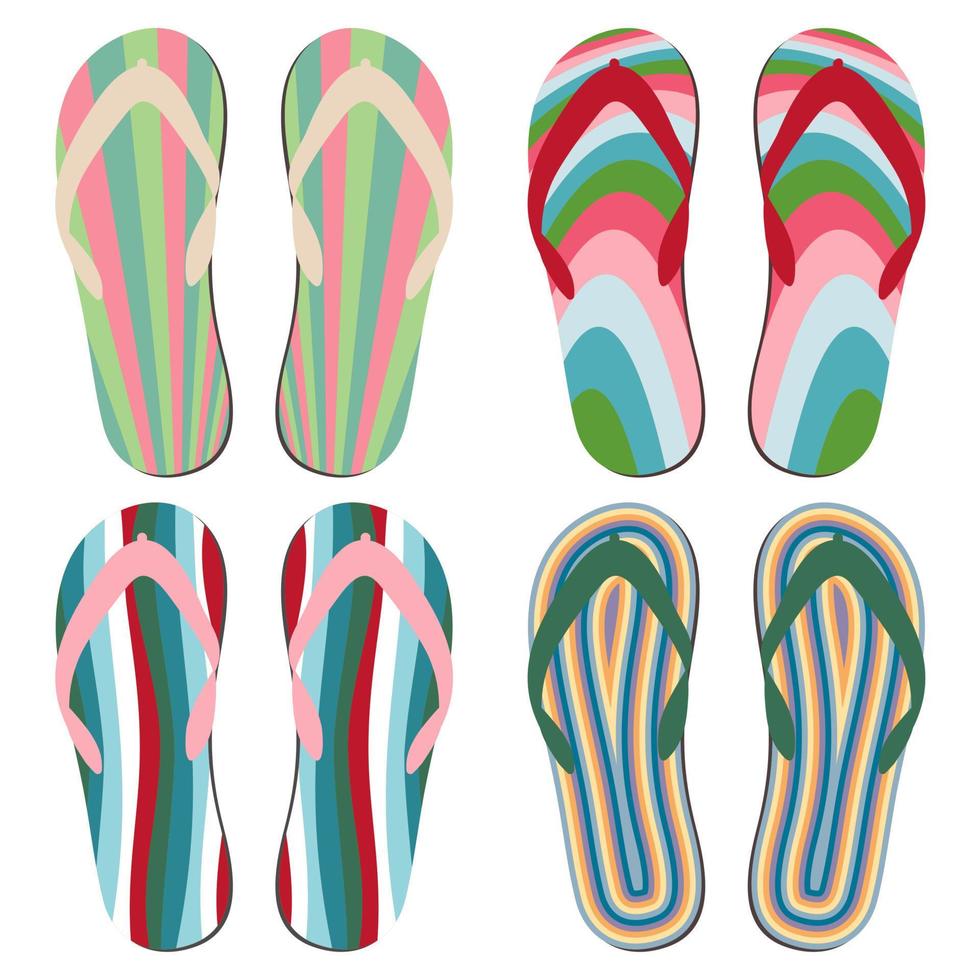 Set Strandschuhe. bunte Sommer-Flip-Flops auf weißem Hintergrund. vektor