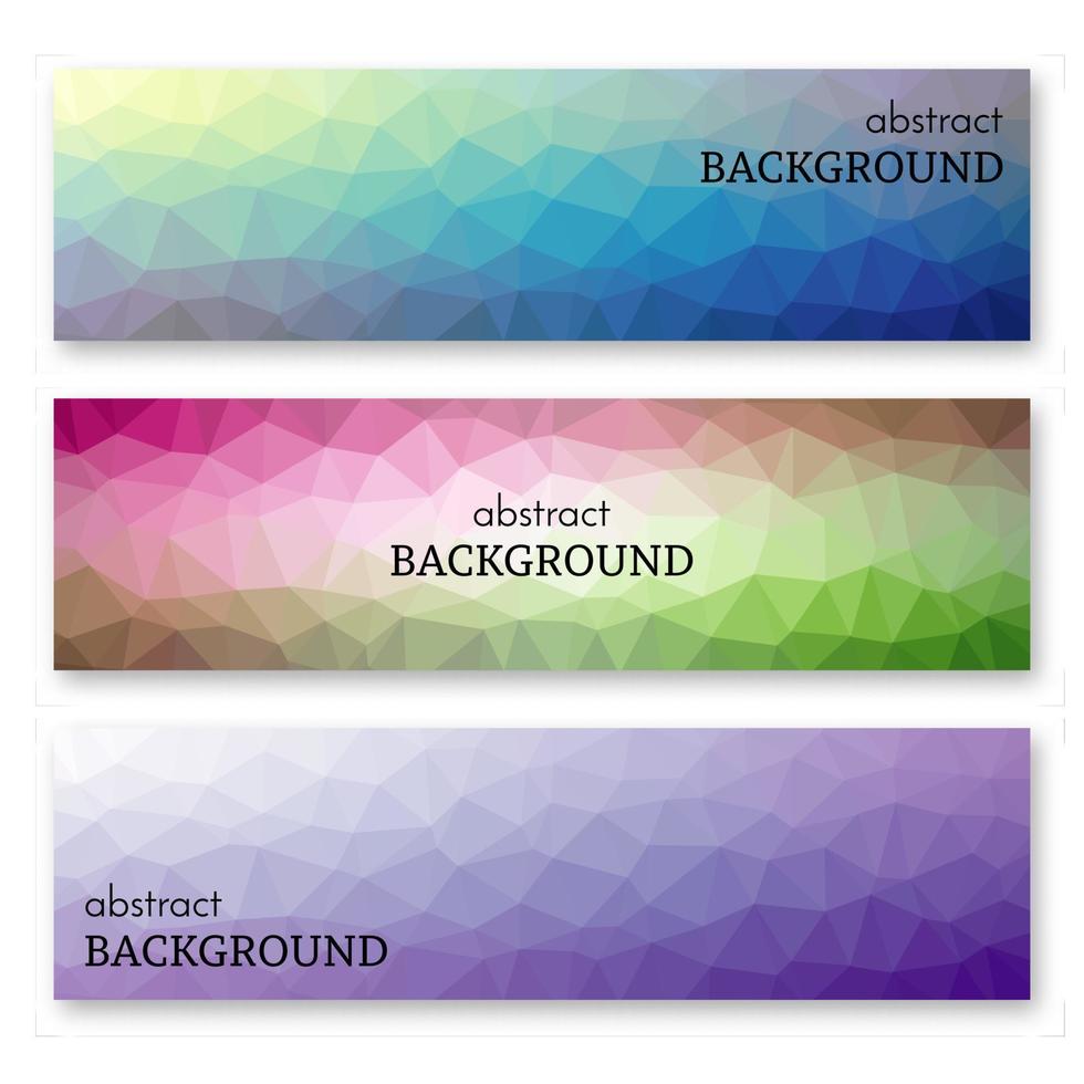uppsättning av tre mång färgad banderoller i låg poly konst stil. bakgrund med plats för din text. vektor illustration