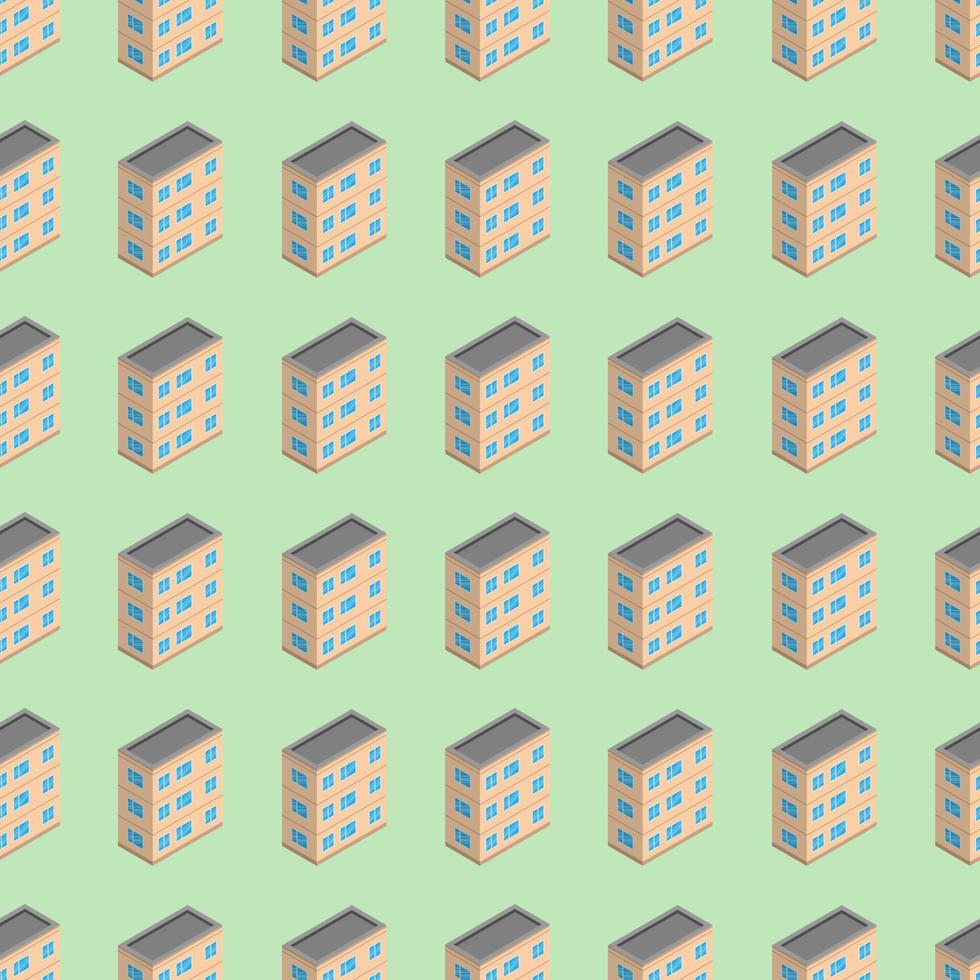 isometrisches gebäude nahtloses muster. Hintergrund des städtischen Architekturkonzepts. stadtgebäude im isometrischen stil. Vektor-Illustration. vektor