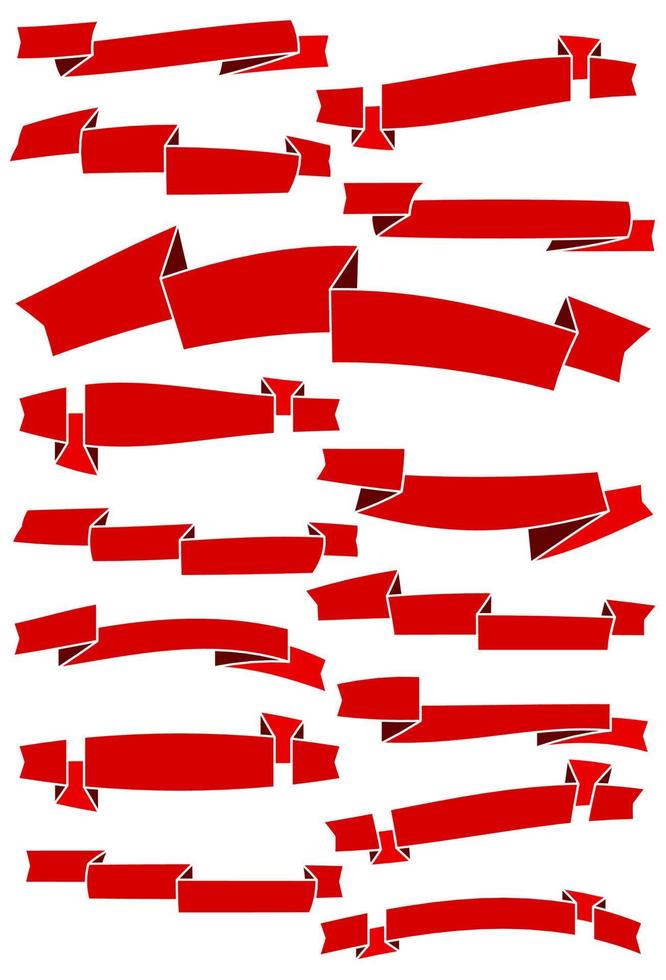 uppsättning av femton röd tecknad serie band och banderoller för webb design. bra design element isolerat på vit bakgrund. vektor illustration.
