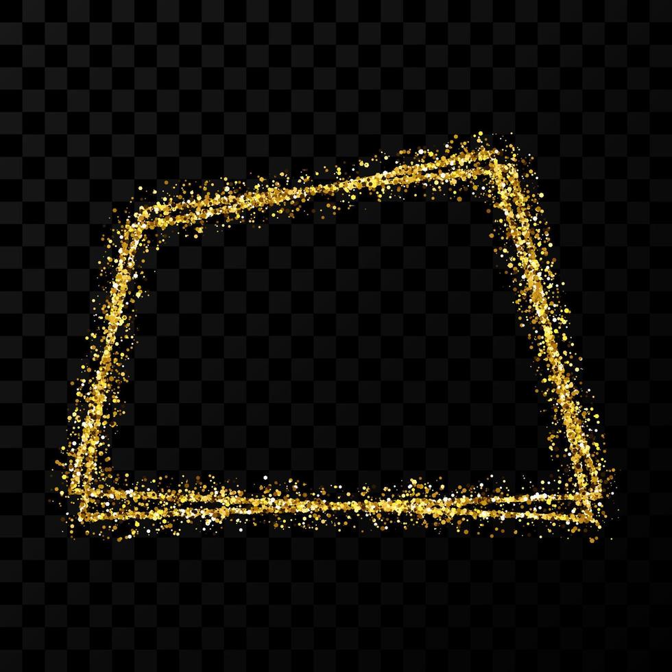 guld dubbel- trapezoid ram. modern skinande ram med ljus effekter isolerat på mörk vektor
