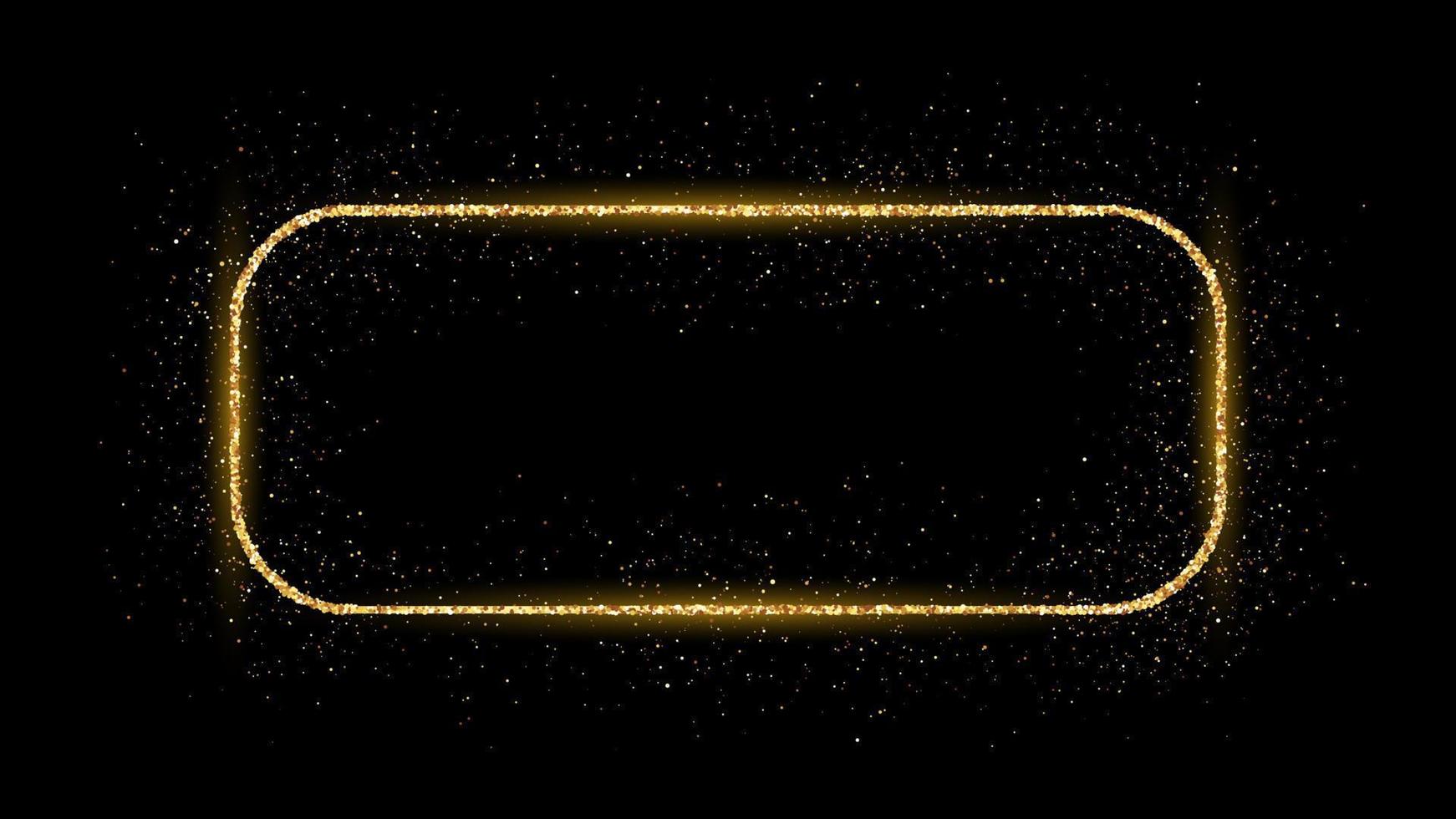 gyllene avrundad rektangel ram med glitter, pärlar och bloss på mörk bakgrund. tömma lyx bakgrund. vektor illustration.