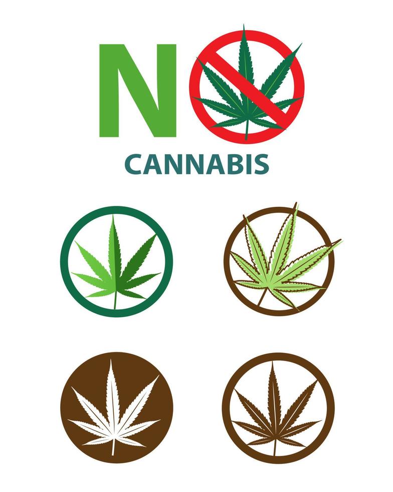 Cannabis Blatt im Warnung Zeichen und Logo Design einstellen Vektor isoliert auf Weiß Hintergrund.