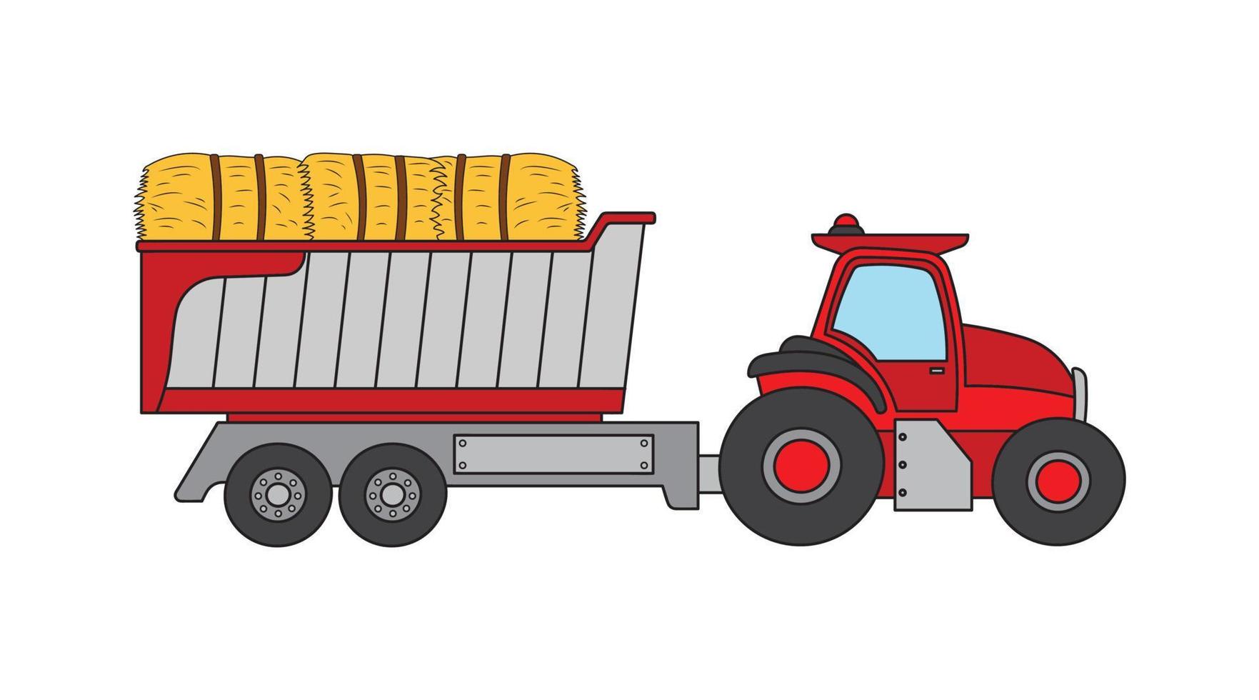 Vektor Illustration Farbe Kinder Farmer Traktor und Dump Wanne mit Heu Clip Art