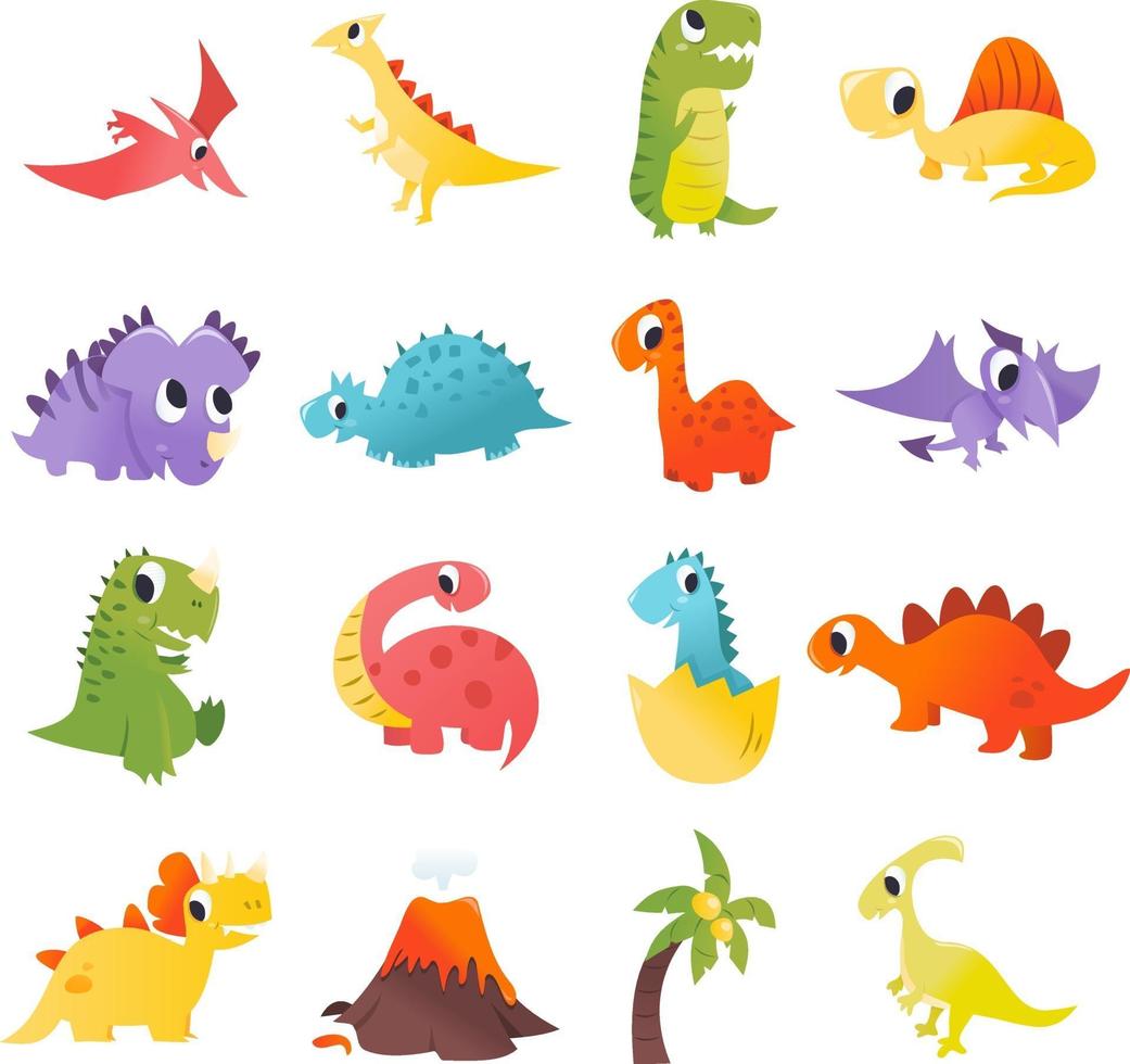 super süße Cartoon Dinosaurier Set vektor