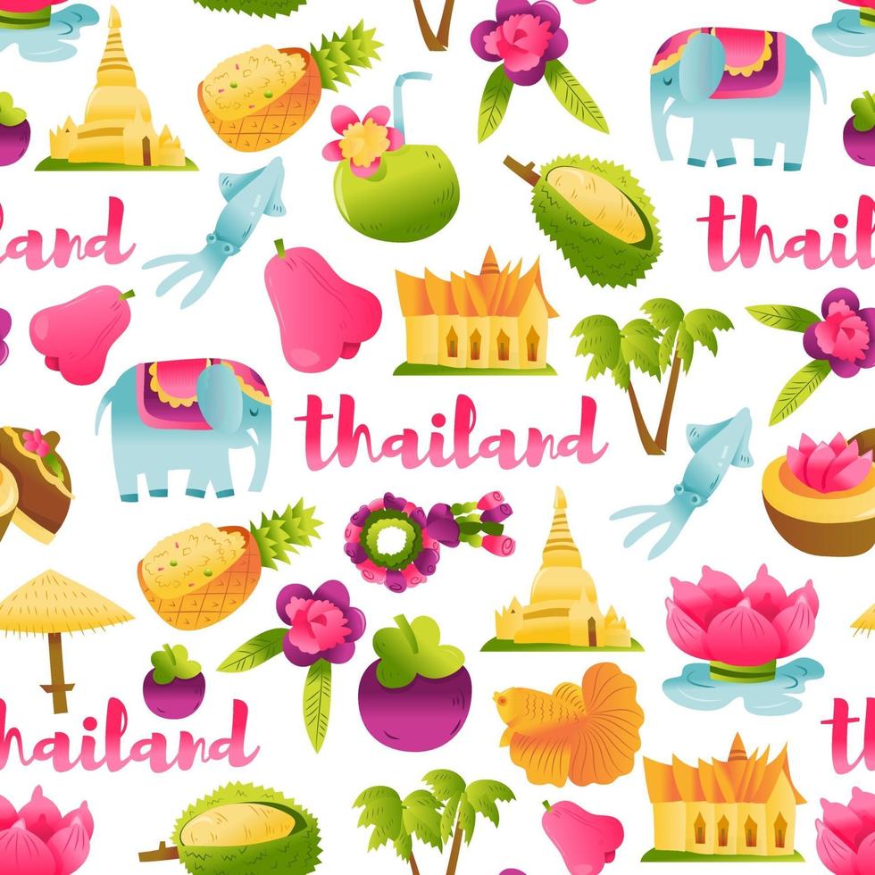 super niedlicher nahtloser Musterhintergrund der Thailand-Kultur vektor
