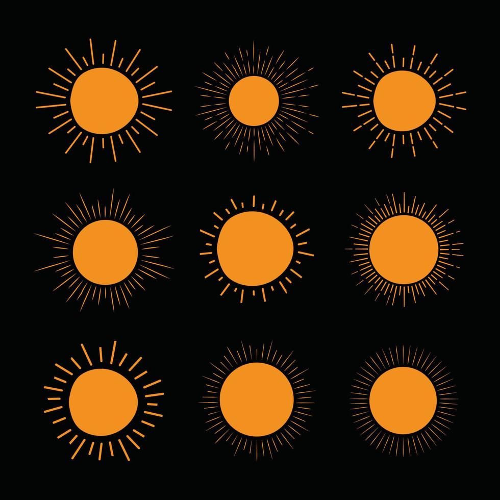 uppsättning av hand dragen Sol ikon sommar soluppgång solnedgång solsken Sol logotyp ikon hav hav Sol vektor illustration