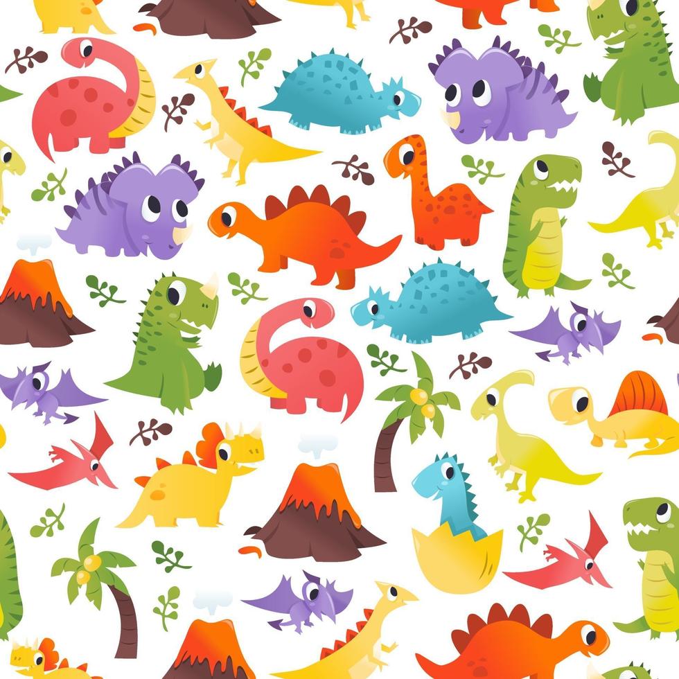 super söta tecknade dinosaurier sömlösa mönster bakgrund vektor