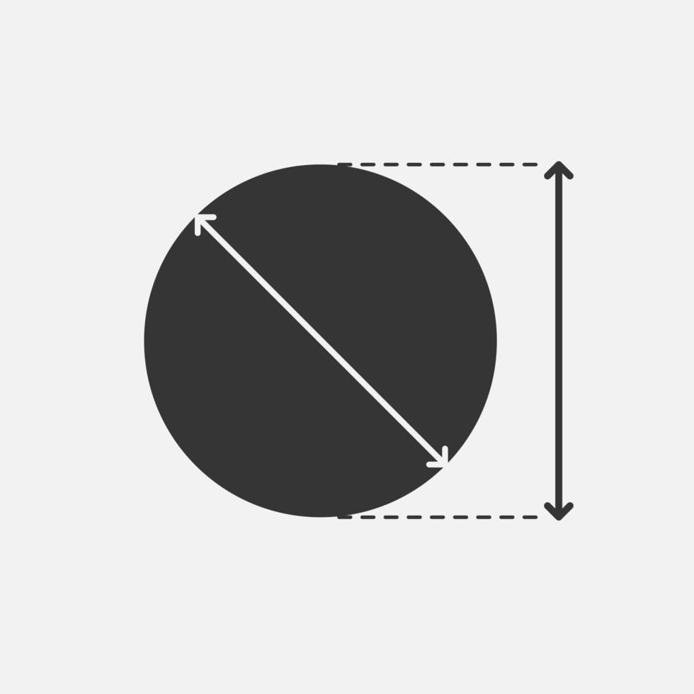 diameter ikon. cirkel pilar inuti och utanför. vektor illustration