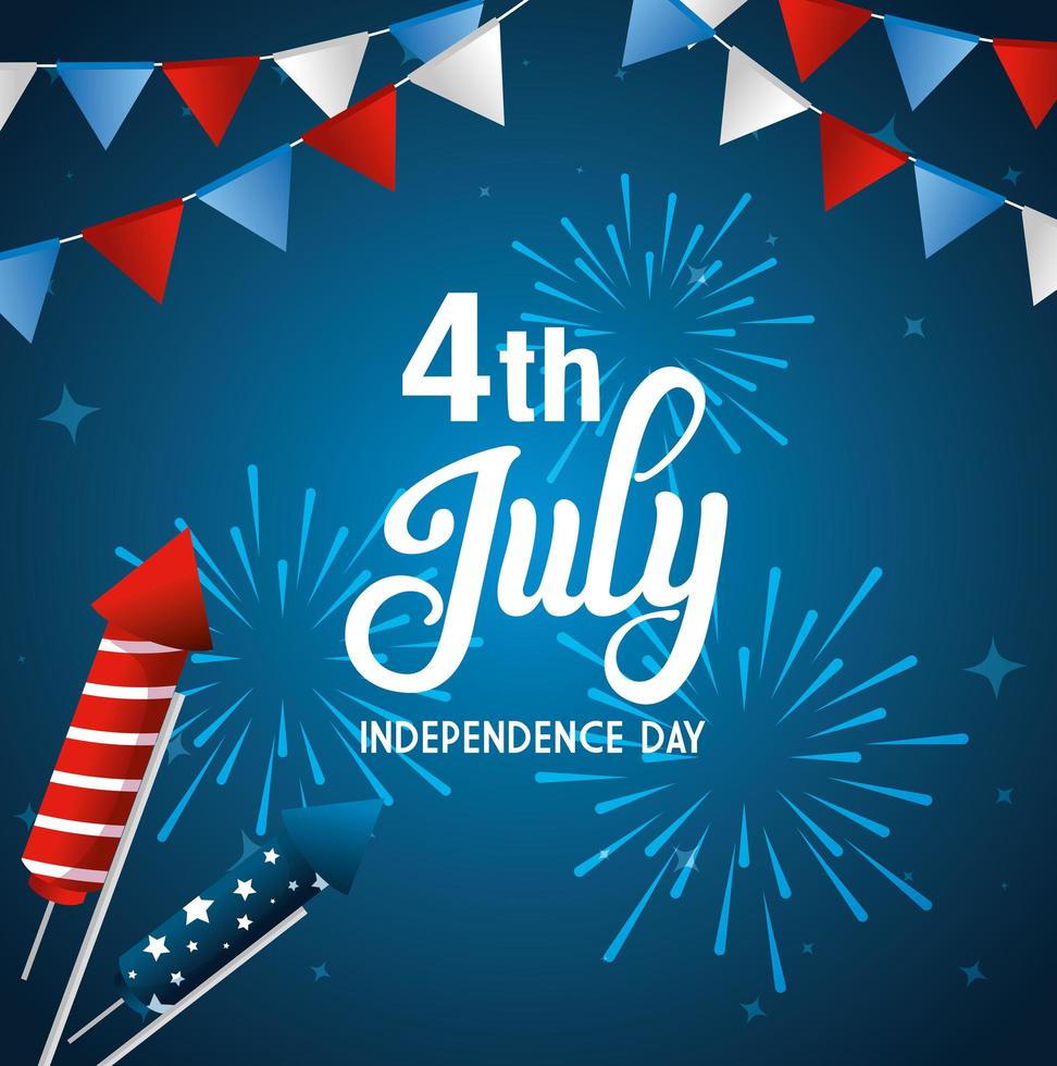 4 Juli glücklichen Unabhängigkeitstag mit Feuerwerk und Dekoration vektor