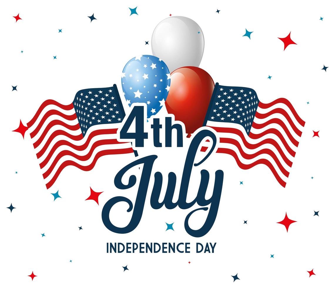 4 juli glad självständighetsdag med flagga och ballonger vektor