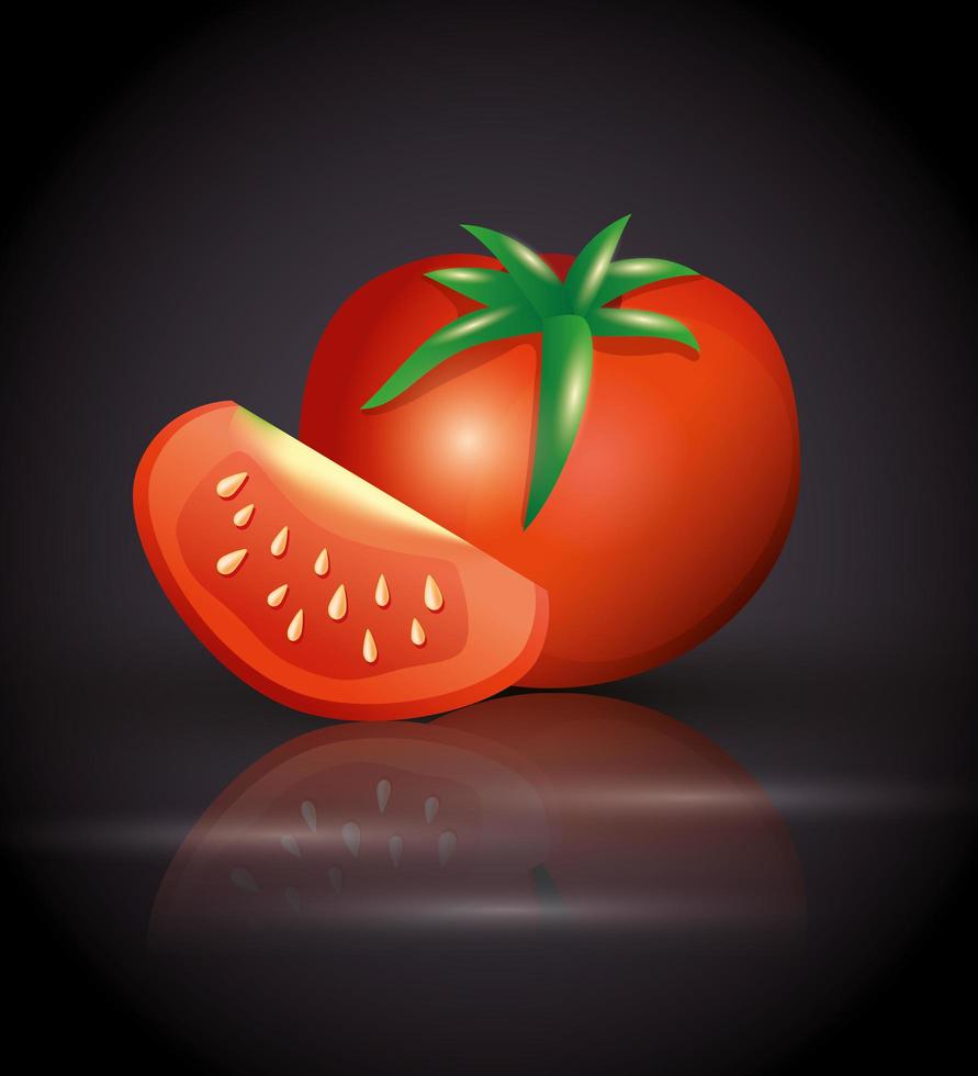 rote reife Tomate ganz und in Scheiben geschnitten, frisches und gesundes Gemüse aus biologischem Anbau vektor