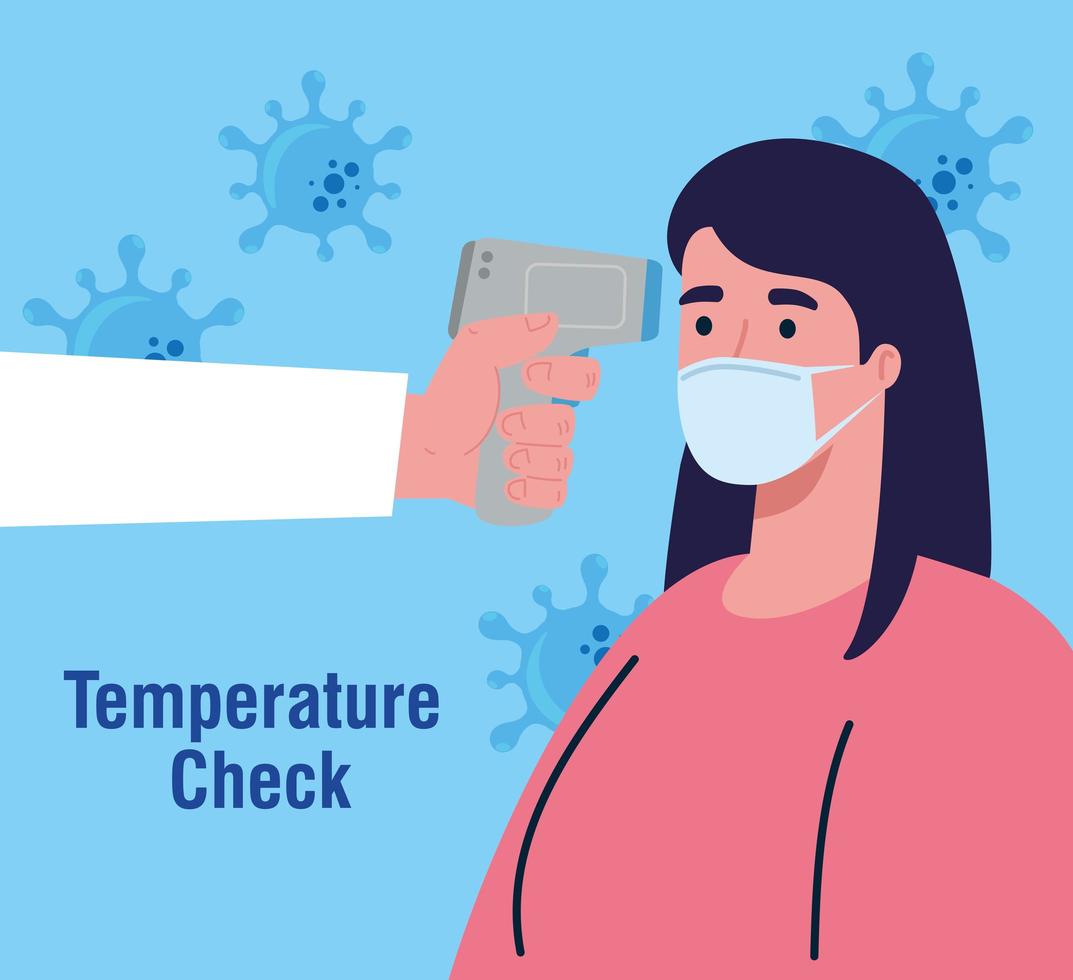 temperaturkontroll med digital infraröd termometer för koronaviruspandemi vektor