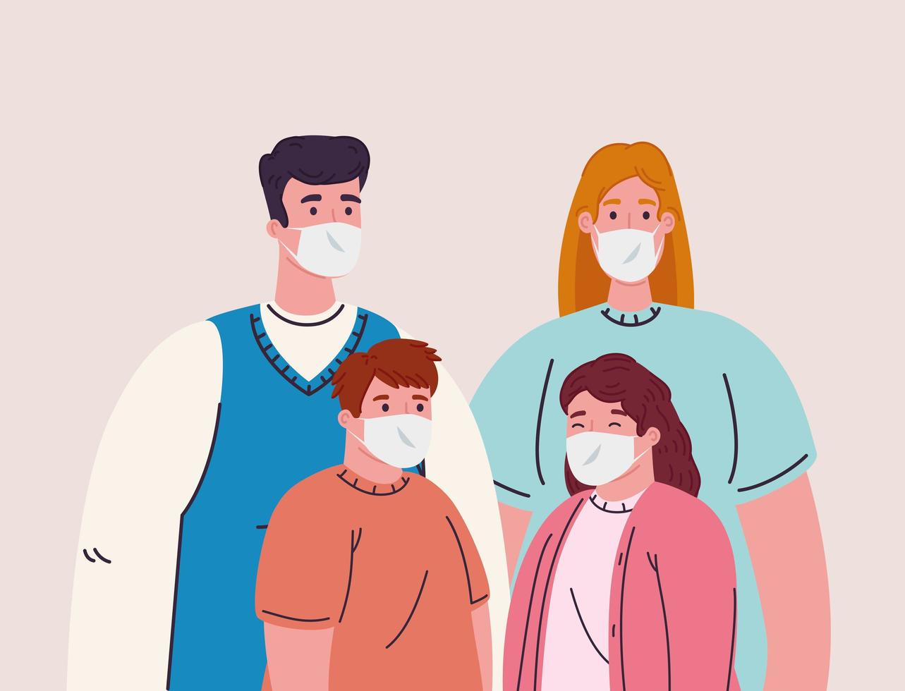 Familie trägt Gesichtsmasken zur Vorbeugung von Coronavirus vektor