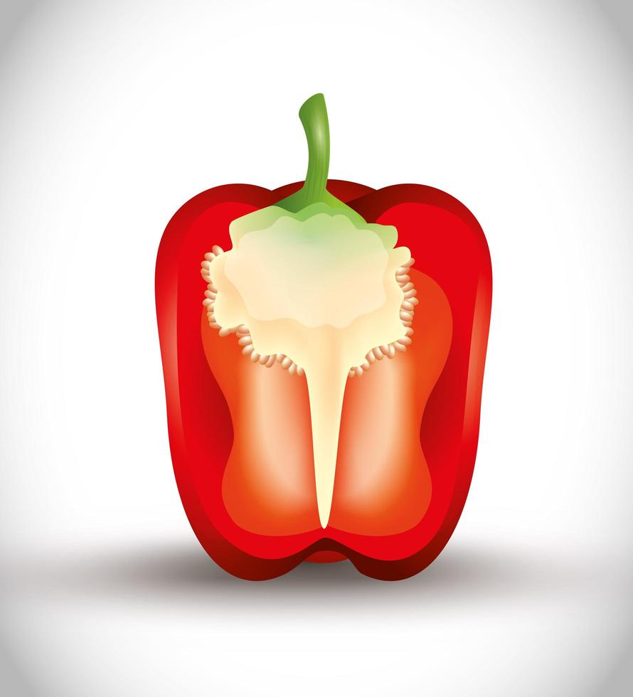 halv färsk röd paprika grönsaksikon, röd paprika, ekologisk grönsak vektor