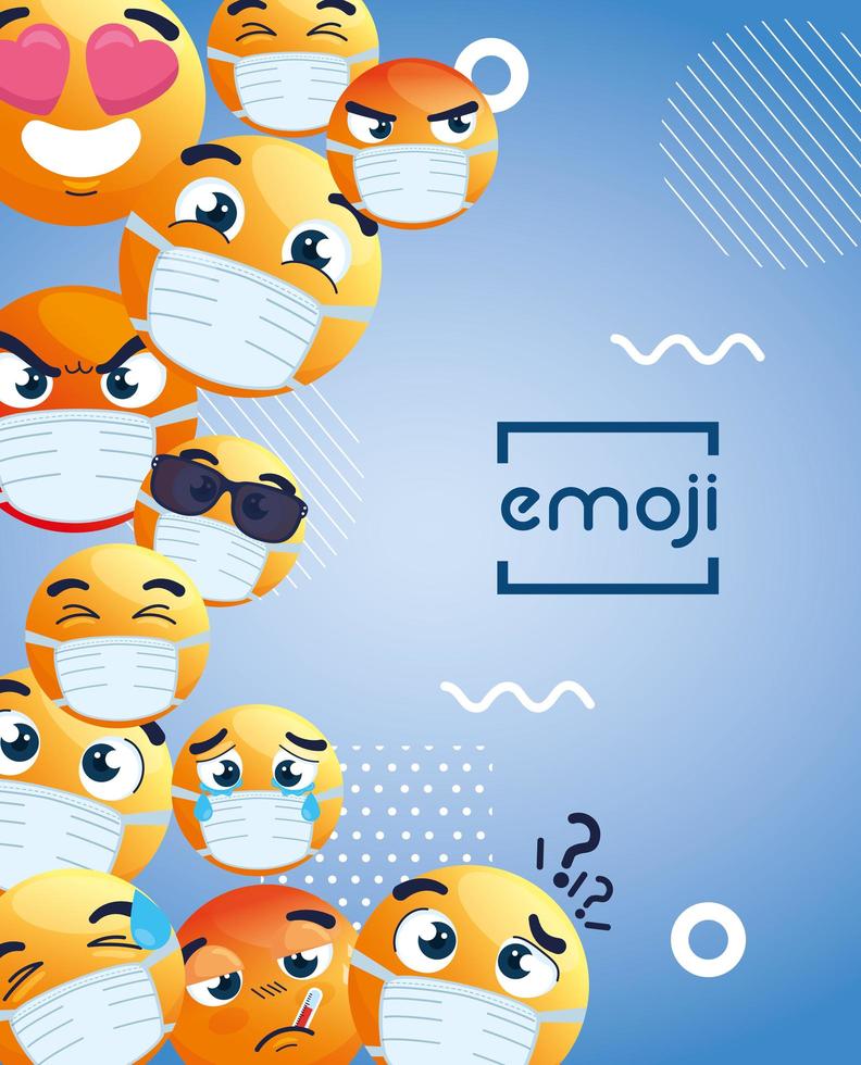 emojis som bär ansiktsmasker bakgrund vektor