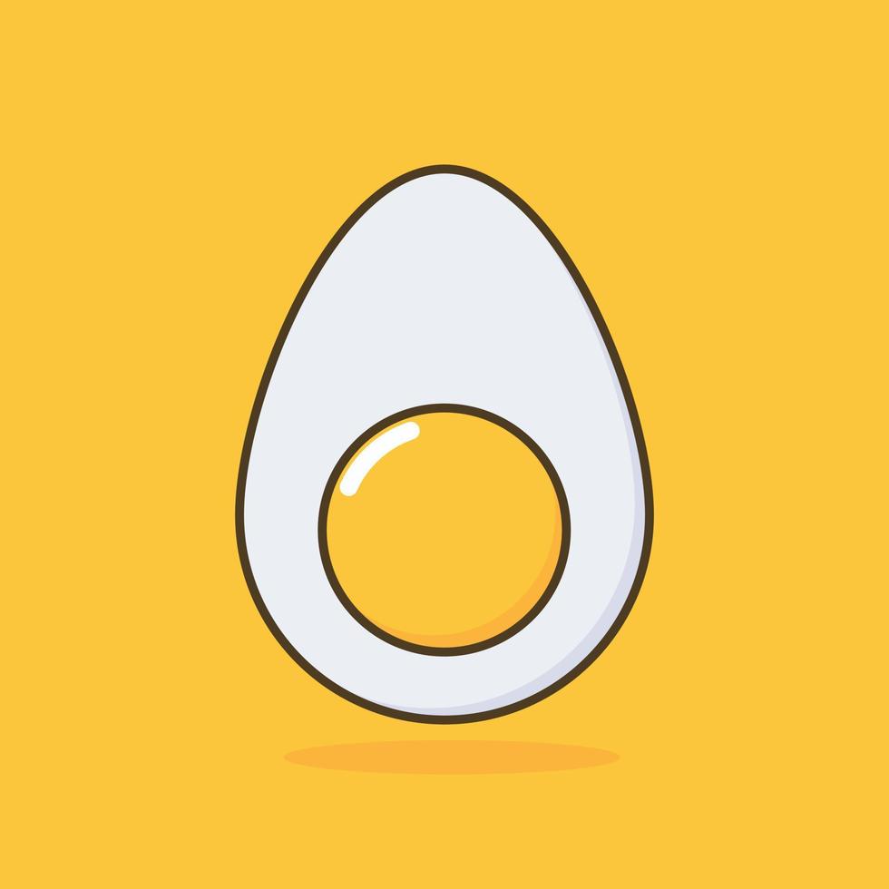 söt kokt ägg tecknad serie. platt illustration av kokt ägg ikon på gul bakgrund. lämplig för använda sig av i mat produkt design, posters eller broschyrer. vektor