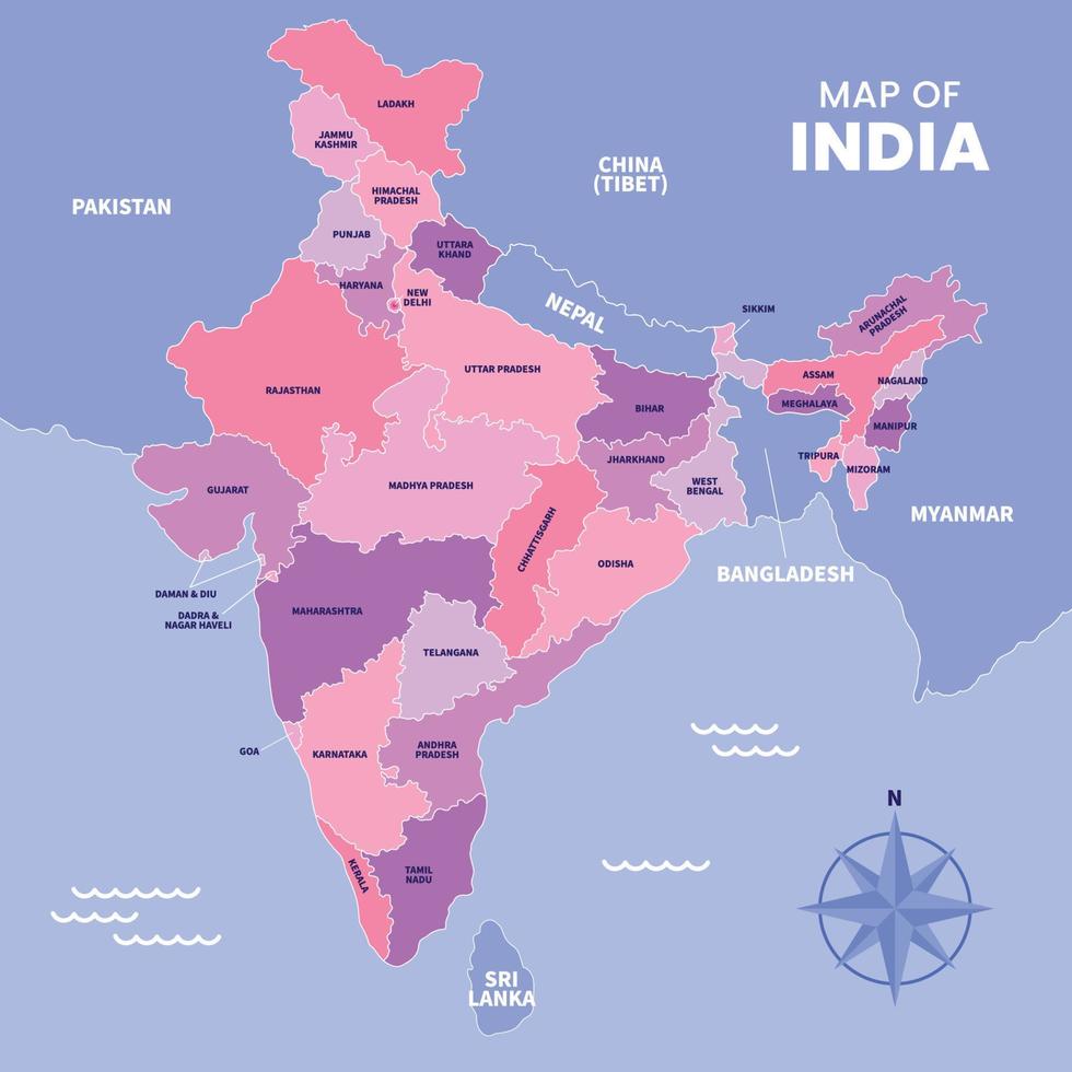 Karte von Indien mit Umgebung Grenzen vektor