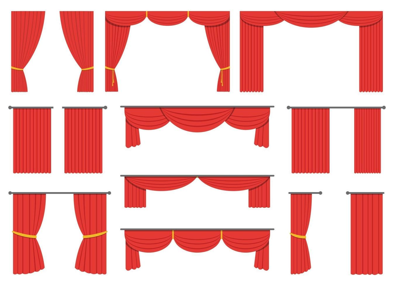 Theatervorhangvektor-Entwurfsillustrationssatz lokalisiert auf weißem Hintergrund vektor