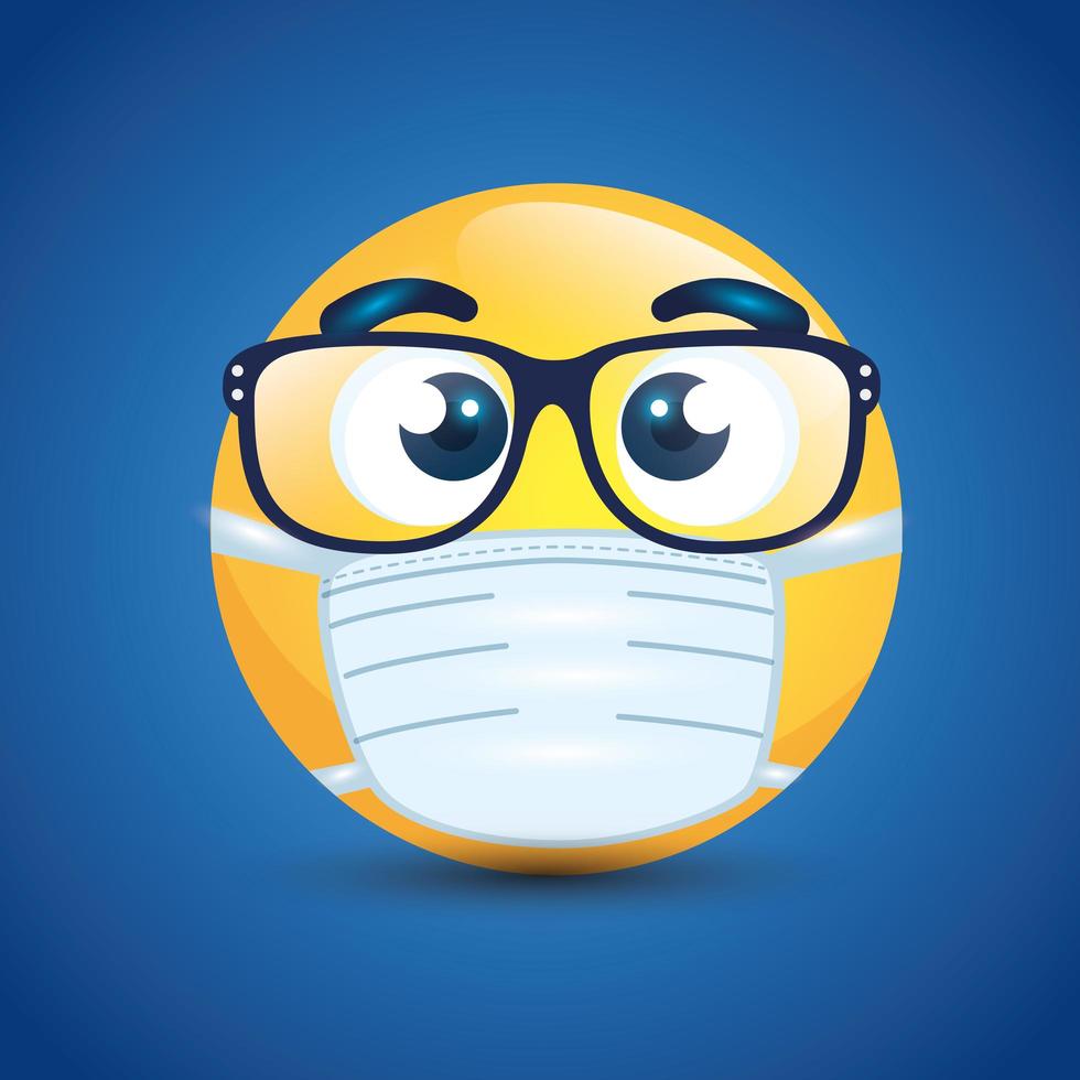 Emoji mit Brille und Gesichtsmaske vektor