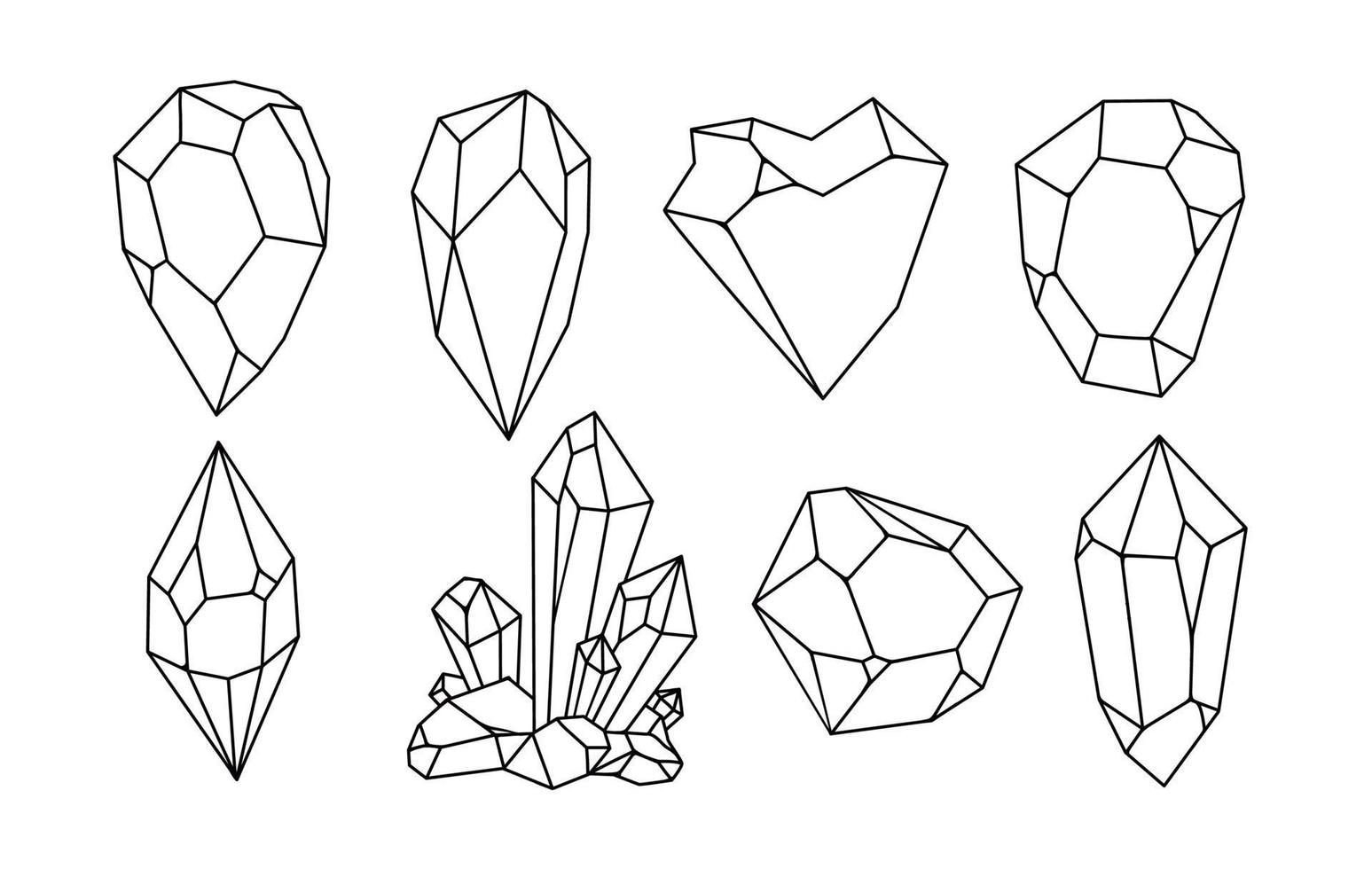 weiße Hand gezeichnete Kristalle Vektorsatz vektor