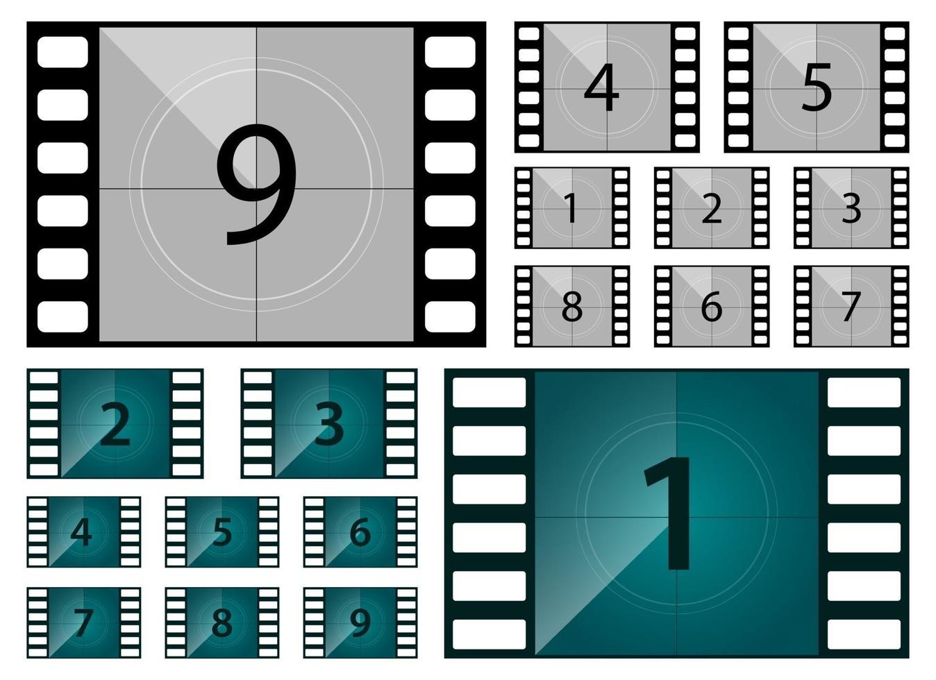 Film Countdown Vektor Design Illustration Set isoliert auf weißem Hintergrund