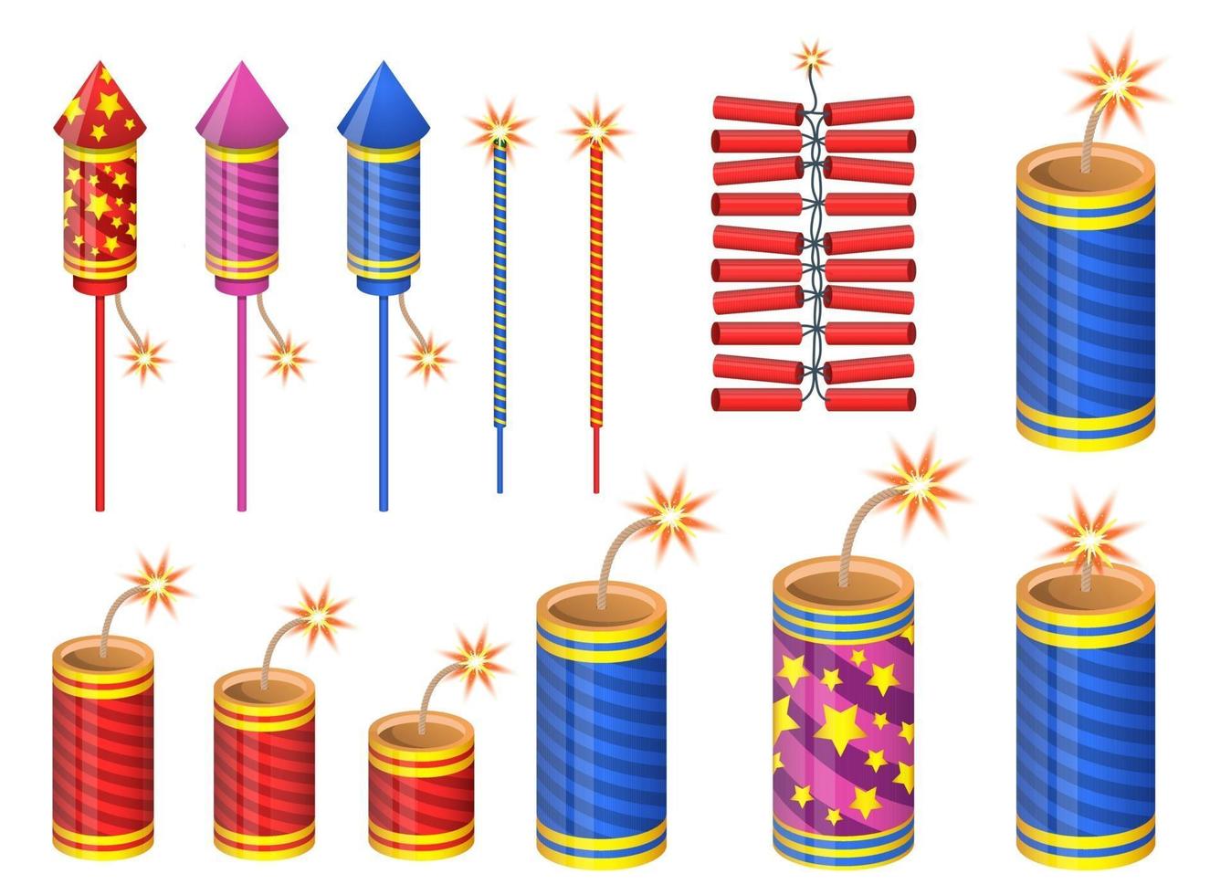 Feuerwerkskörper Vektor-Design Illustration Set isoliert auf weißem Hintergrund vektor