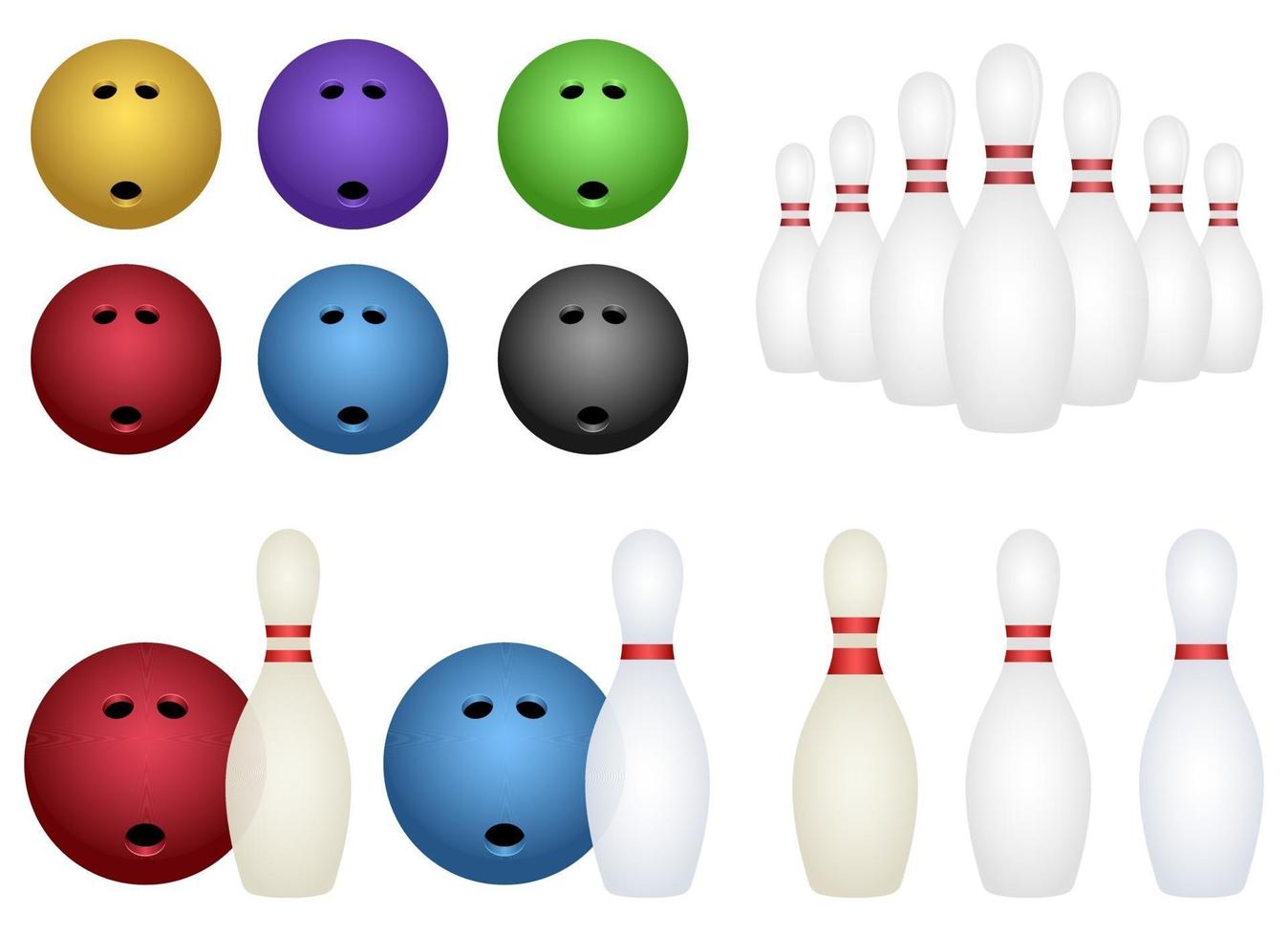 Bowling Set Vektor Design Illustration Set isoliert auf weißem Hintergrund