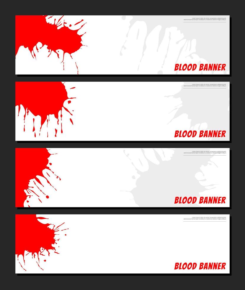 blod stänk bakgrund. blod remsa baner. röd stänk på vit bakgrund. uppsättning av banderoller. grunge remsa bakgrund blod. blod stänka ner bakgrund. vektor