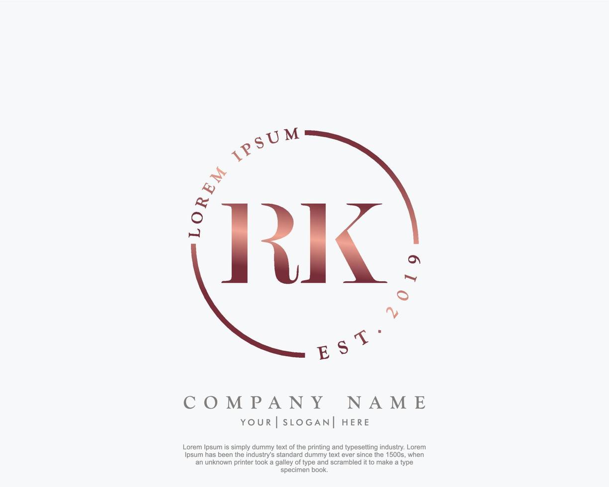 första rk feminin logotyp skönhet monogram och elegant logotyp design, handstil logotyp av första signatur, bröllop, mode, blommig och botanisk med kreativ mall vektor