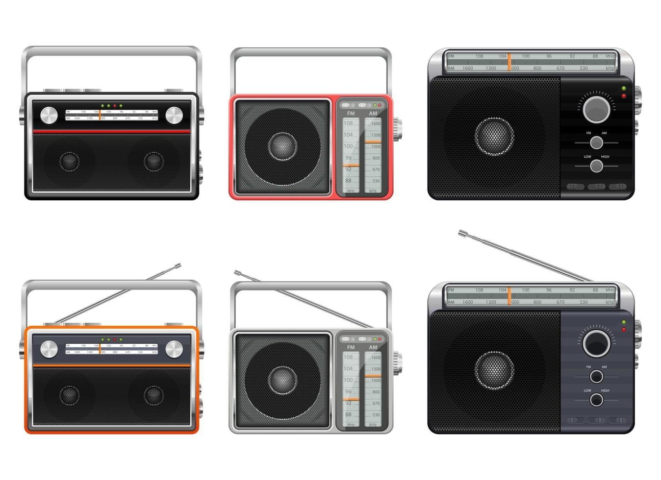 tragbare Vintage Radio Vektor Design Illustration Set isoliert auf weißem Hintergrund