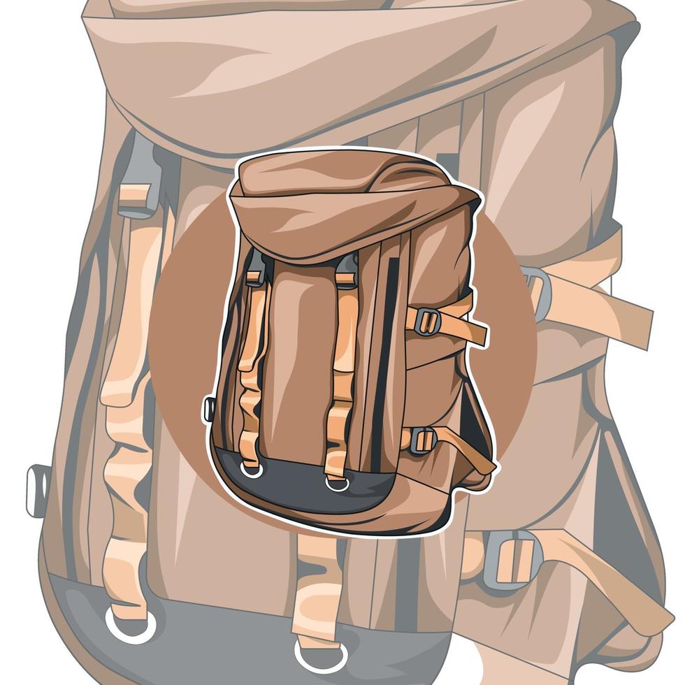 ovanlig brun ryggsäck. ryggsäckens ovanliga design. tillbehör vektor