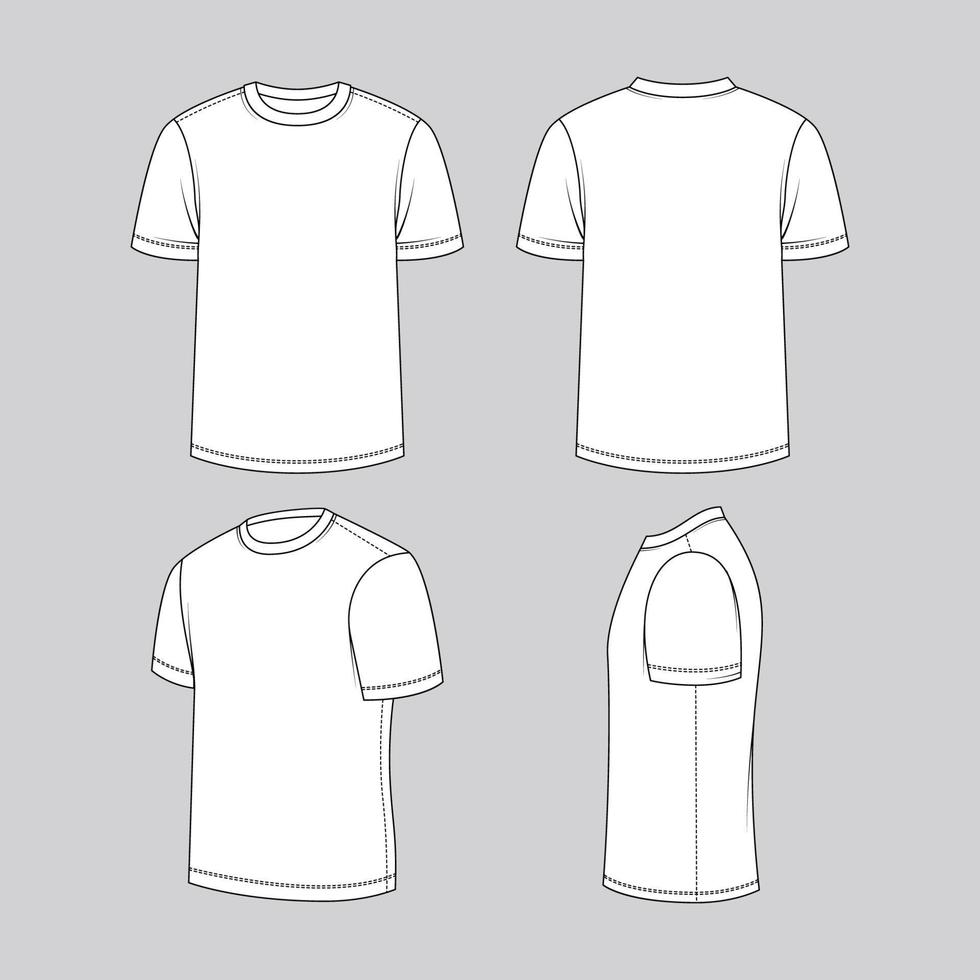 översikt vit t-shirt mall vektor