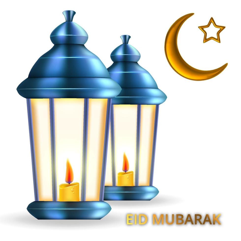 realistische Laterne mit Kerze für islamischen Feiertag eid mubarak vektor