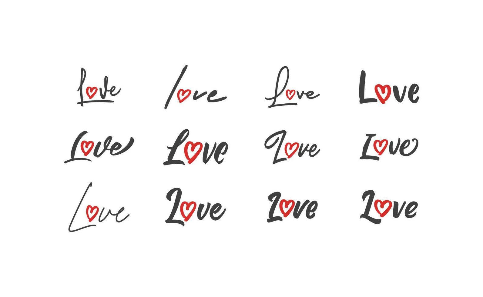 kärlek text med hjärta form ikon. hand dragen stil romantisk kort design. vektor