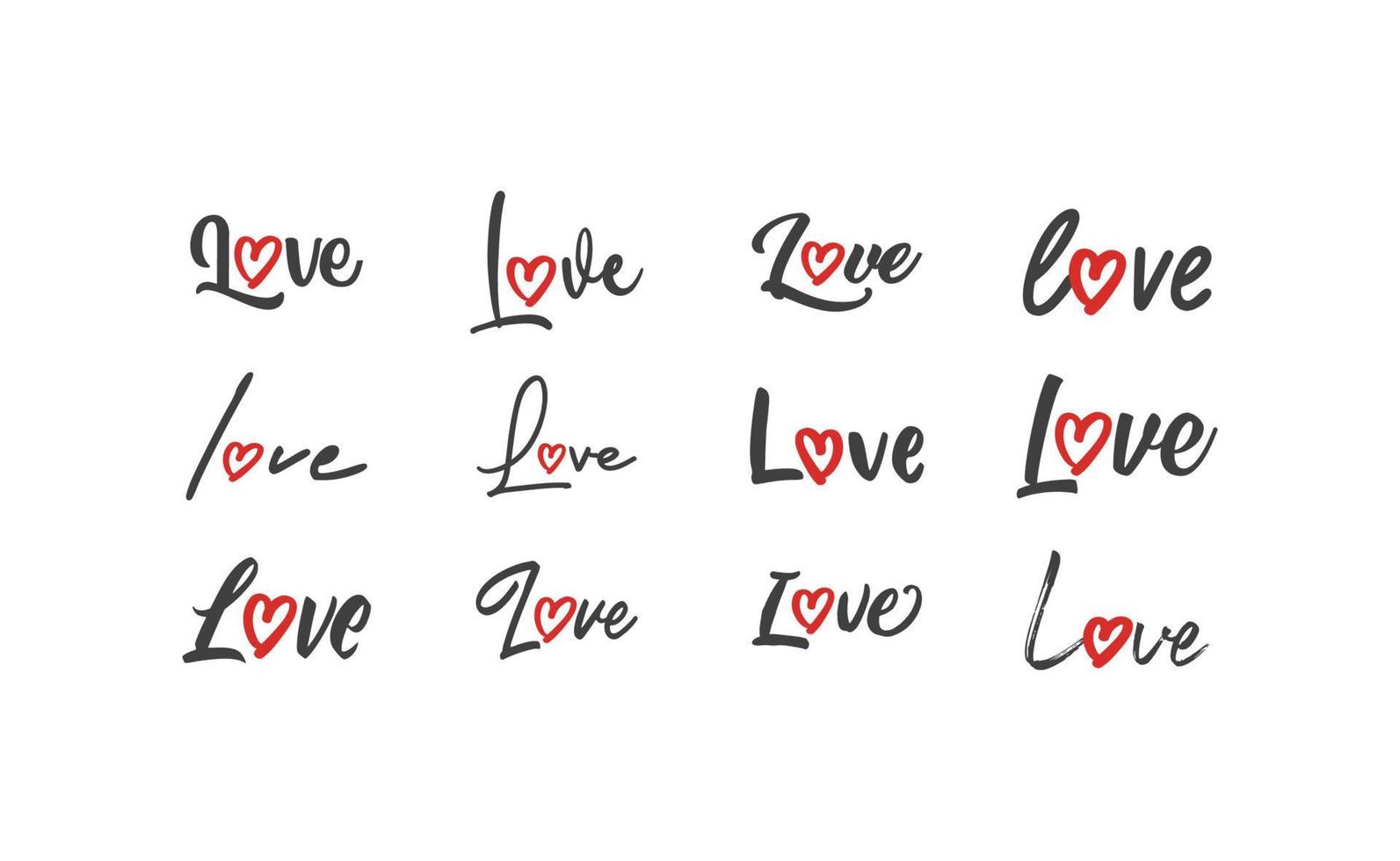 kärlek text med hjärta form ikon. hand dragen stil romantisk kort design. vektor