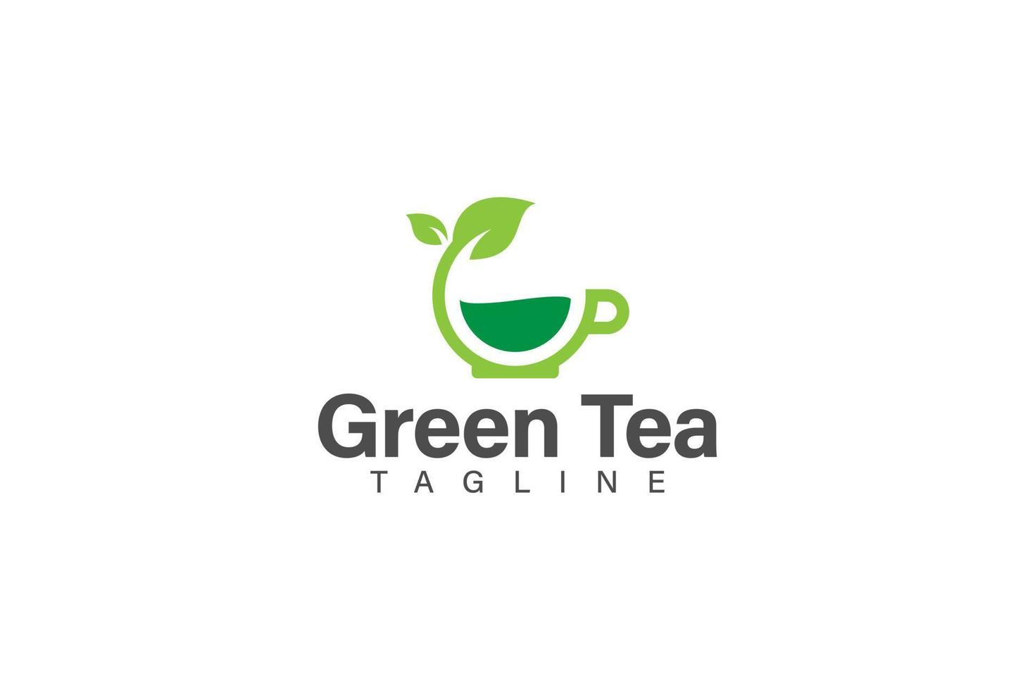 Grün Tee oder Grün Kaffee Logo Design Vektor mit Tasse und Blatt Konzept, Logo zum gesund trinken