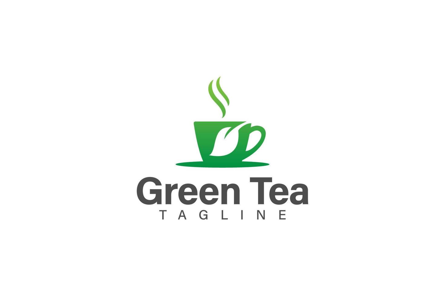 Grün Tee oder Grün Kaffee Logo Design Vektor mit Tasse und Blatt Konzept, Logo zum gesund trinken